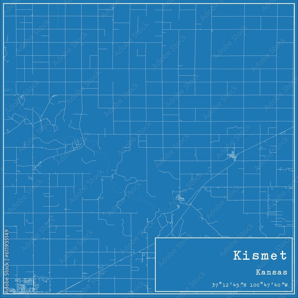Blueprint US city map of Kismet, Kansas.