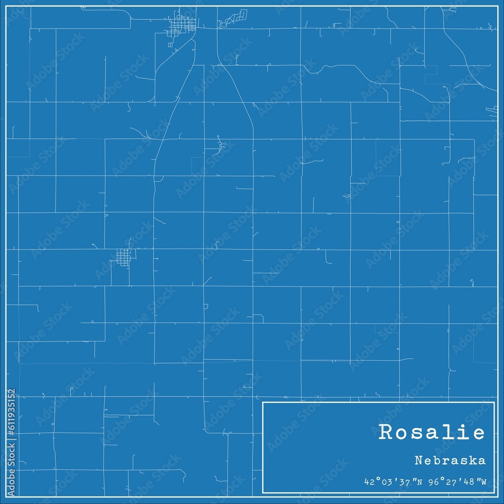 Blueprint US city map of Rosalie, Nebraska.