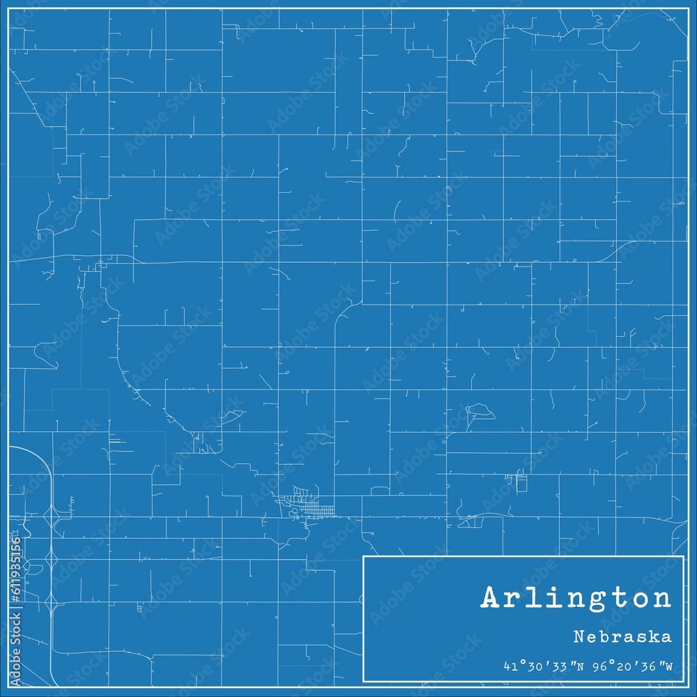 Blueprint US city map of Arlington, Nebraska.