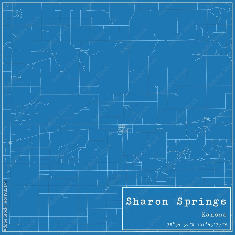 Blueprint US city map of Sharon Springs, Kansas.