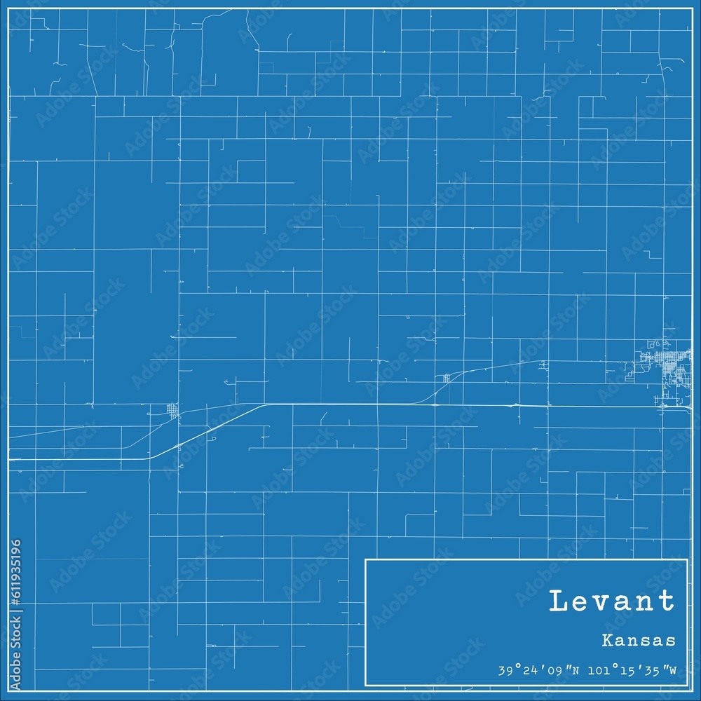 Blueprint US city map of Levant, Kansas.
