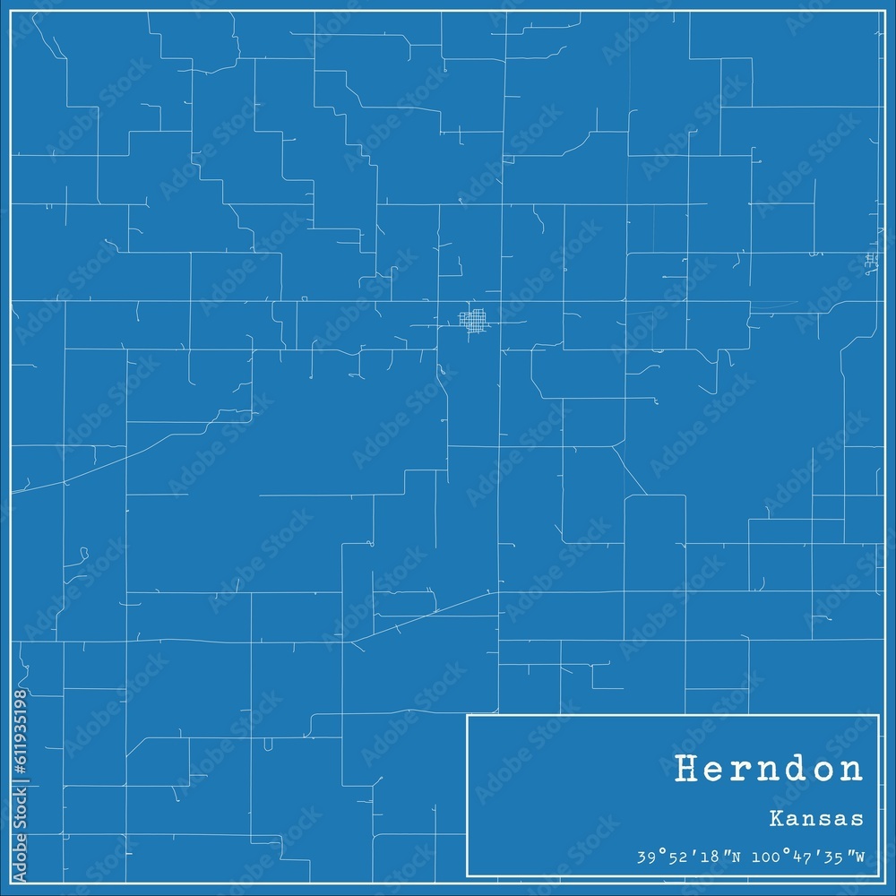 Blueprint US city map of Herndon, Kansas.