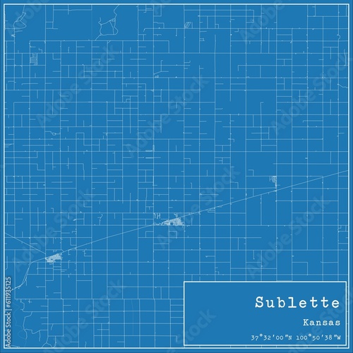 Blueprint US city map of Sublette, Kansas. photo