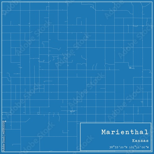 Blueprint US city map of Marienthal, Kansas. © Rezona