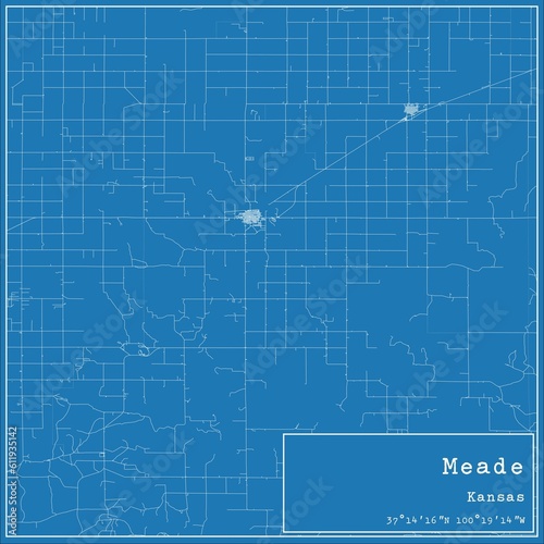 Blueprint US city map of Meade, Kansas. photo