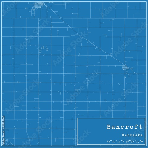 Blueprint US city map of Bancroft, Nebraska.