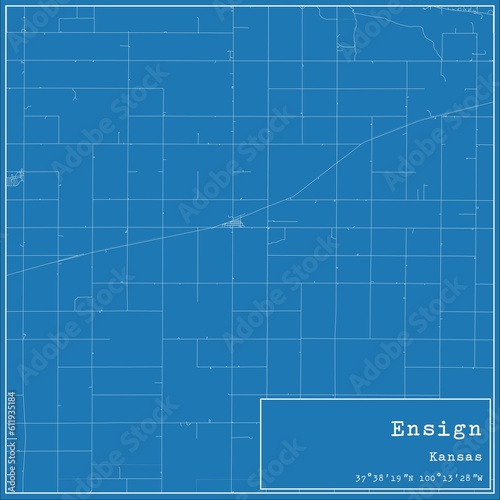 Blueprint US city map of Ensign, Kansas.