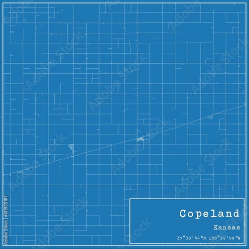 Blueprint US city map of Copeland, Kansas. photo