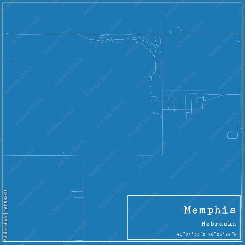 Blueprint US city map of Memphis, Nebraska.