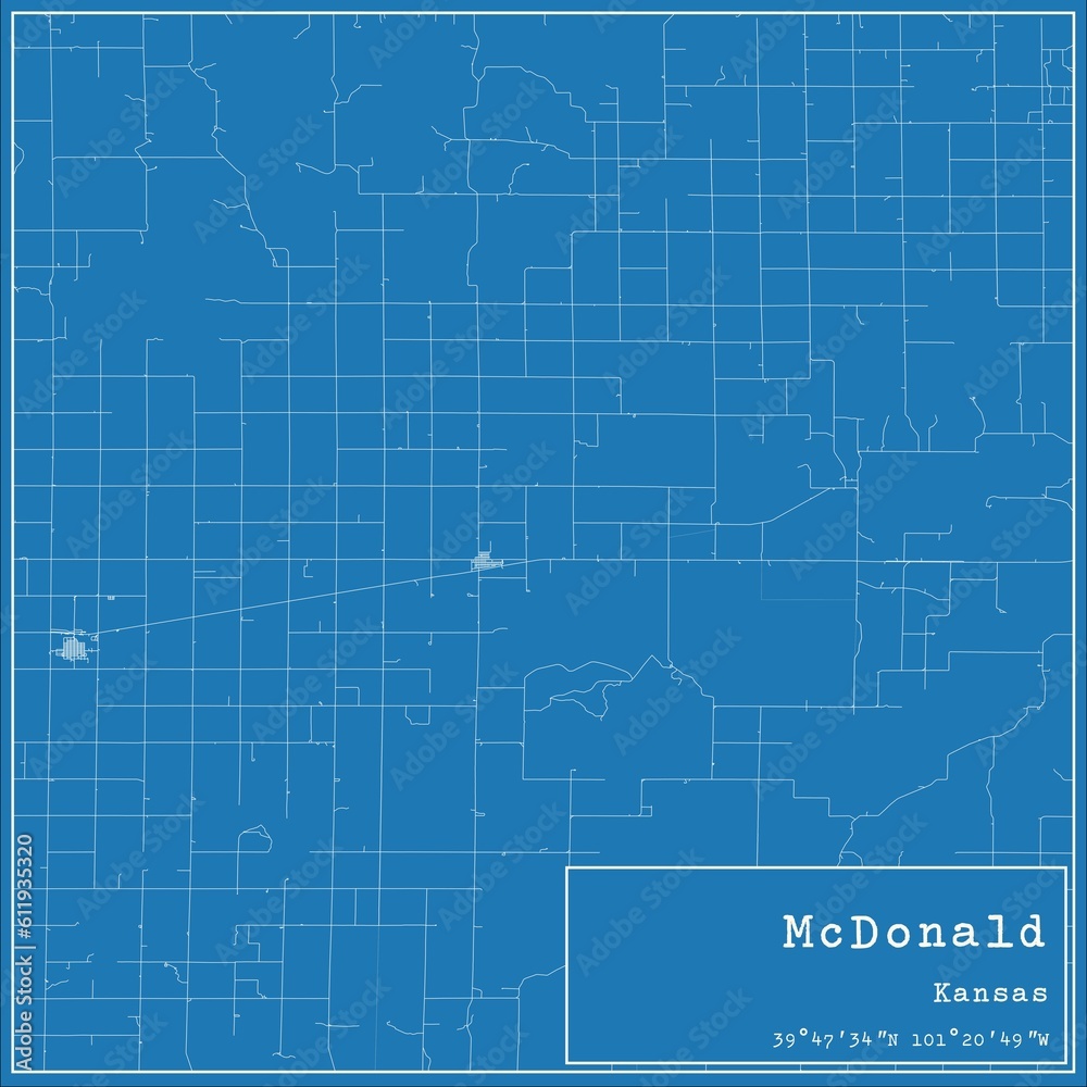 Blueprint US city map of McDonald, Kansas.