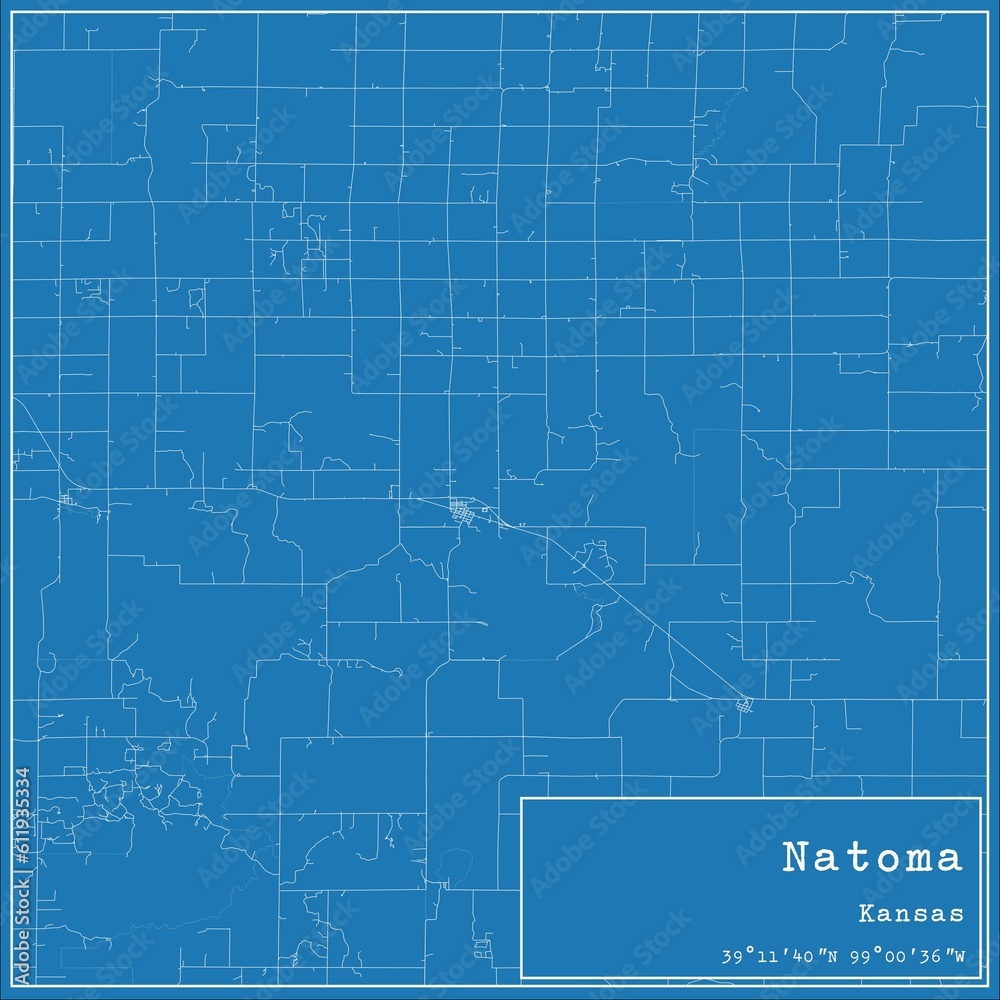 Blueprint US city map of Natoma, Kansas.