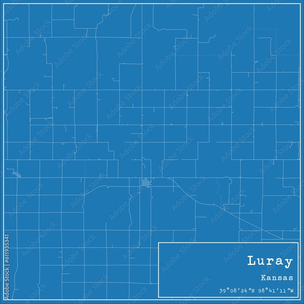Blueprint US city map of Luray, Kansas.