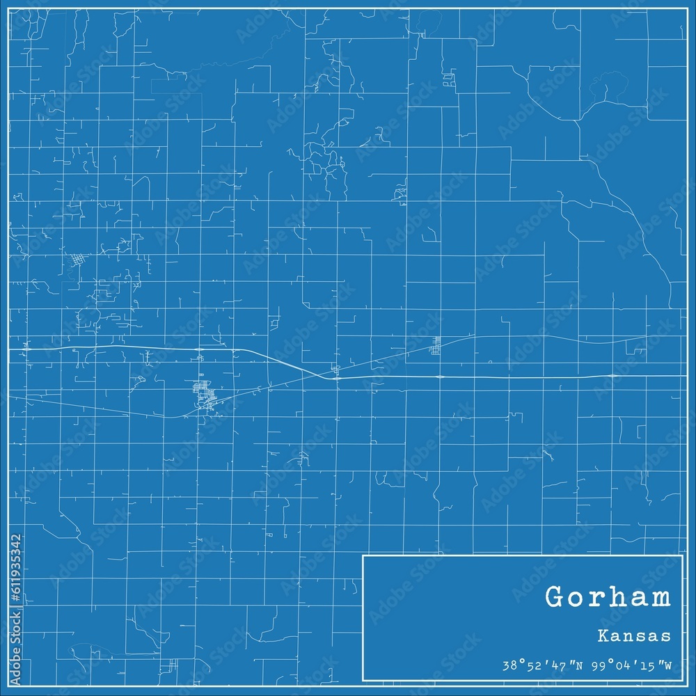 Blueprint US city map of Gorham, Kansas.