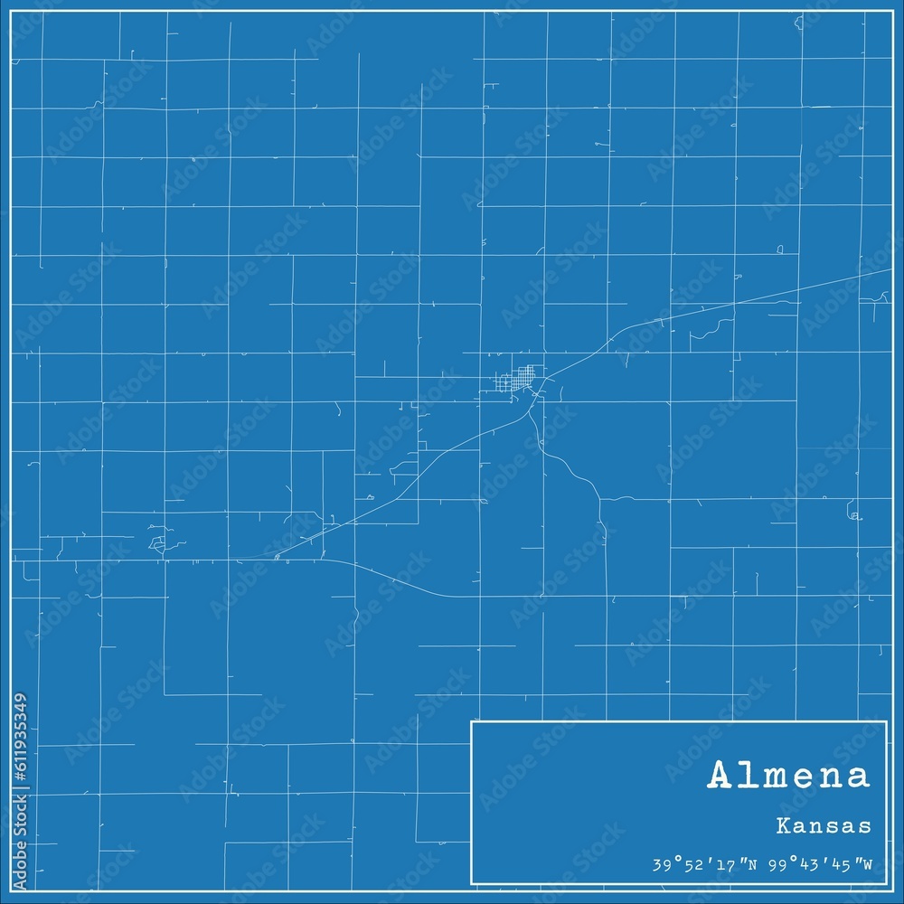 Blueprint US city map of Almena, Kansas.