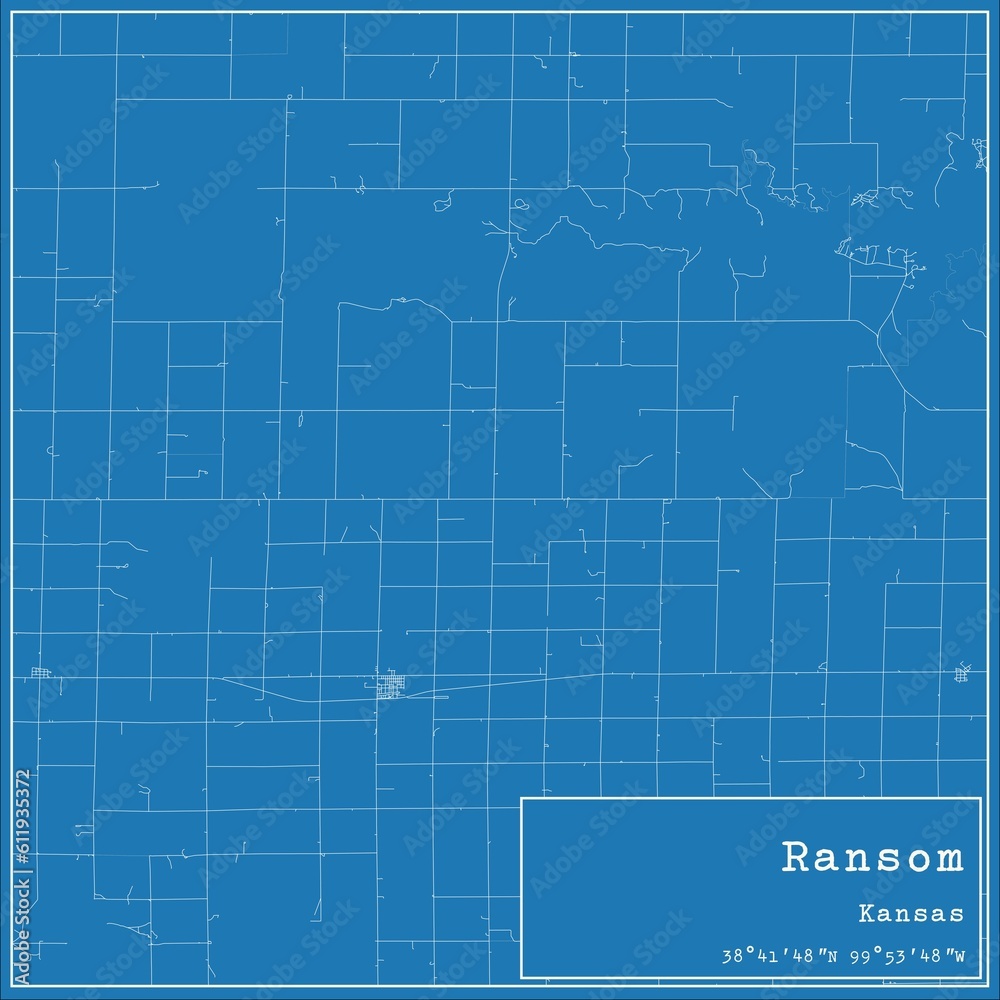 Blueprint US city map of Ransom, Kansas.