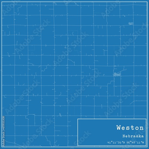 Blueprint US city map of Weston  Nebraska.