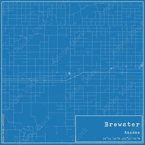Blueprint US city map of Brewster, Kansas. photo