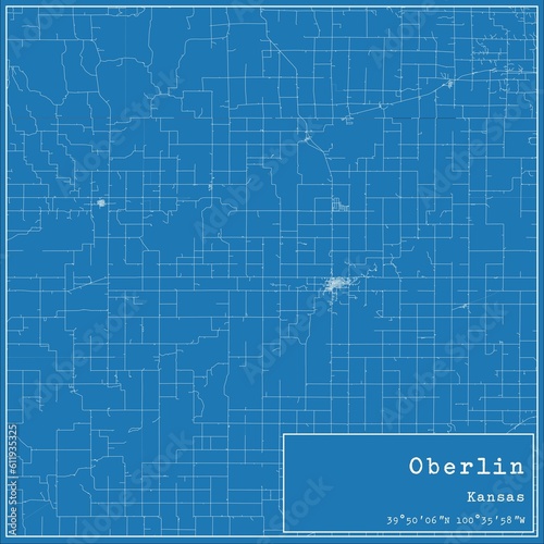 Blueprint US city map of Oberlin, Kansas. photo