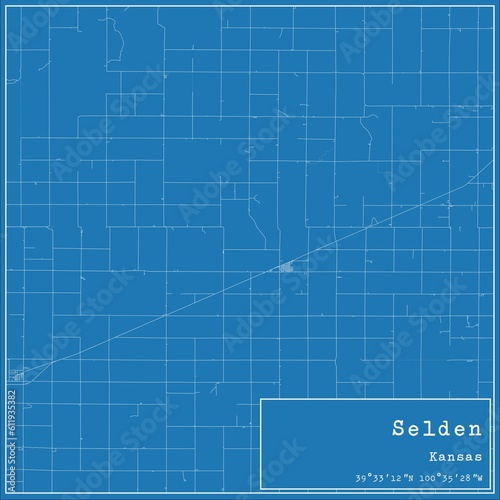 Blueprint US city map of Selden, Kansas.