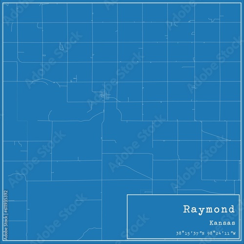 Blueprint US city map of Raymond, Kansas. photo