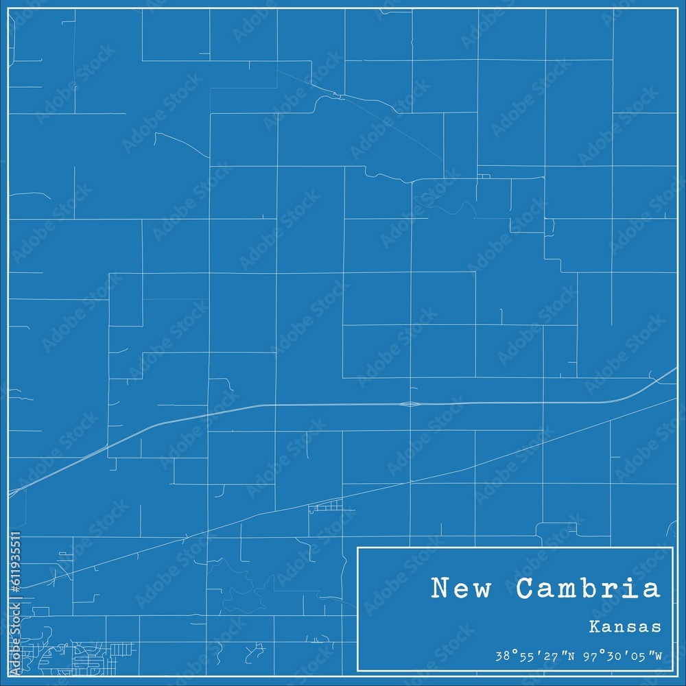 Blueprint US city map of New Cambria, Kansas.