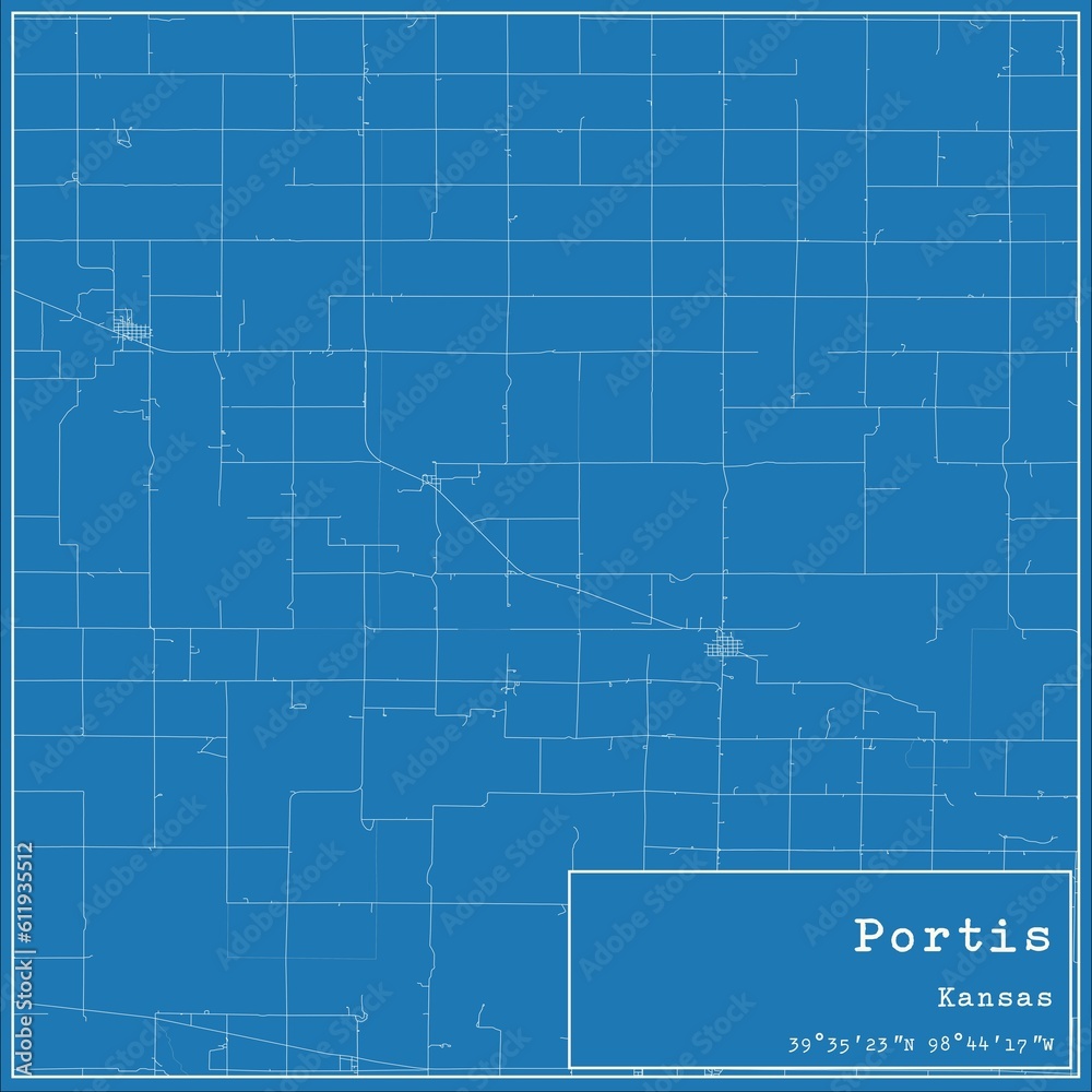 Blueprint US city map of Portis, Kansas.