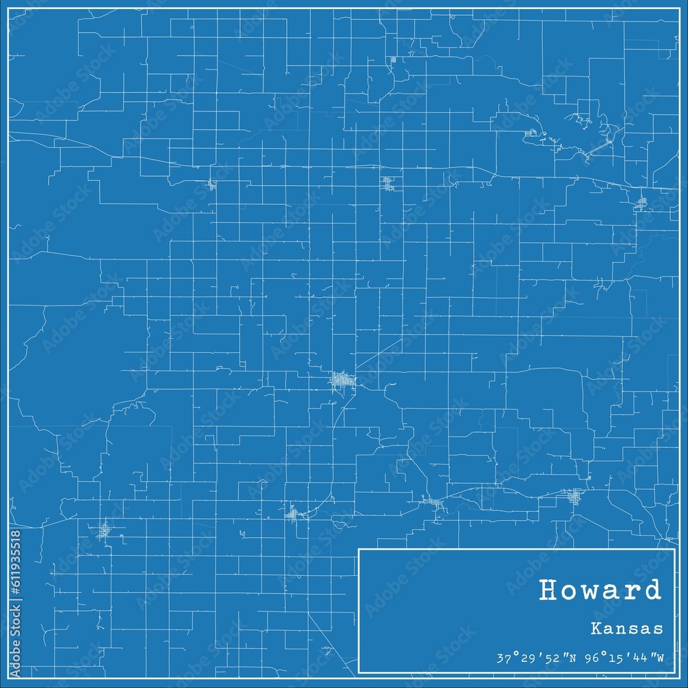 Blueprint US city map of Howard, Kansas.