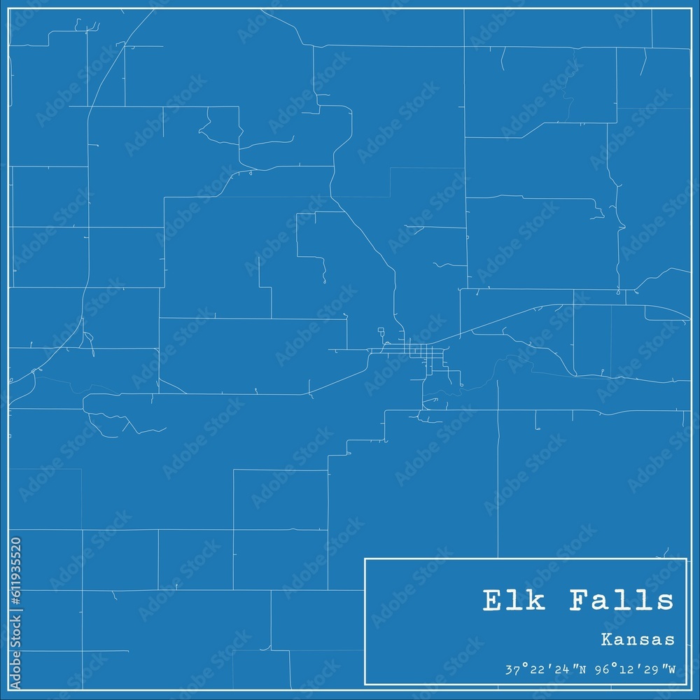 Blueprint US city map of Elk Falls, Kansas.