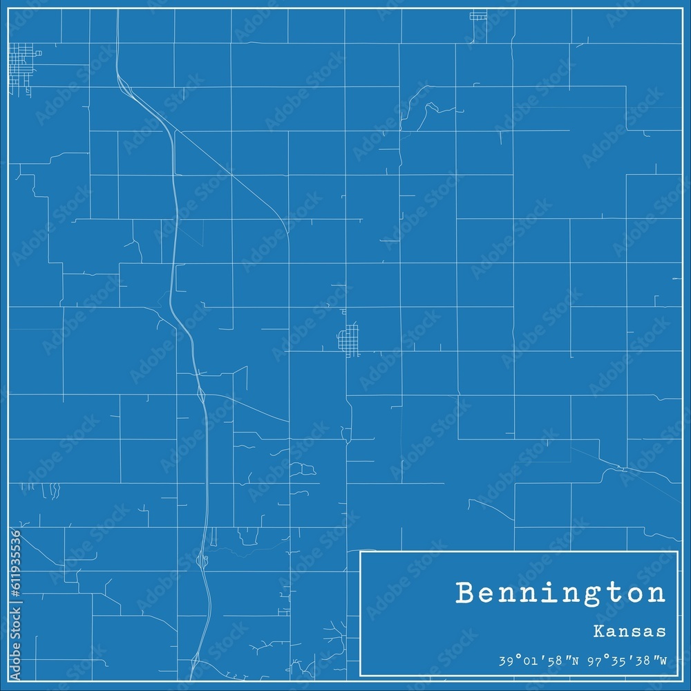 Blueprint US city map of Bennington, Kansas.