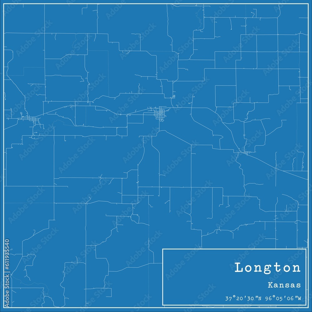 Blueprint US city map of Longton, Kansas.