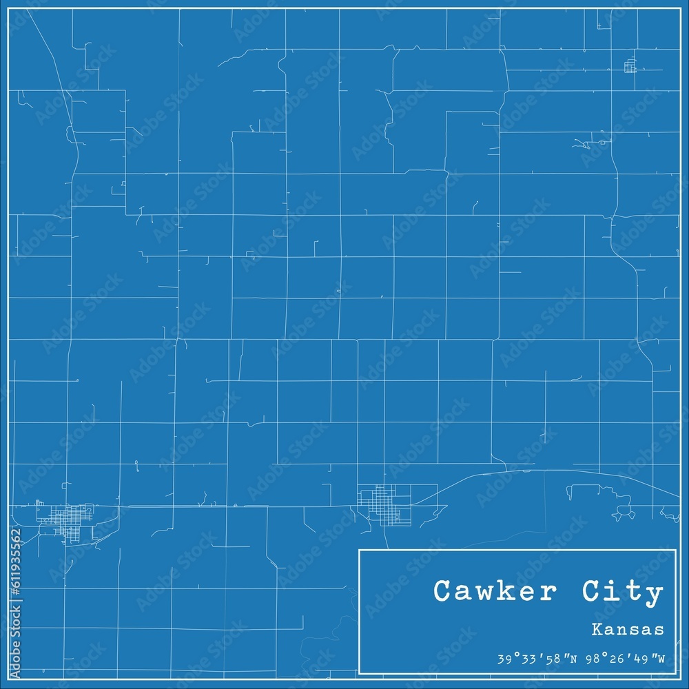 Blueprint US city map of Cawker City, Kansas. Blueprint US city map of Cawker City, Kansas.