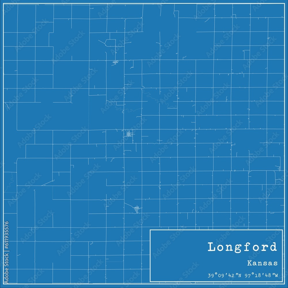 Blueprint US city map of Longford, Kansas.