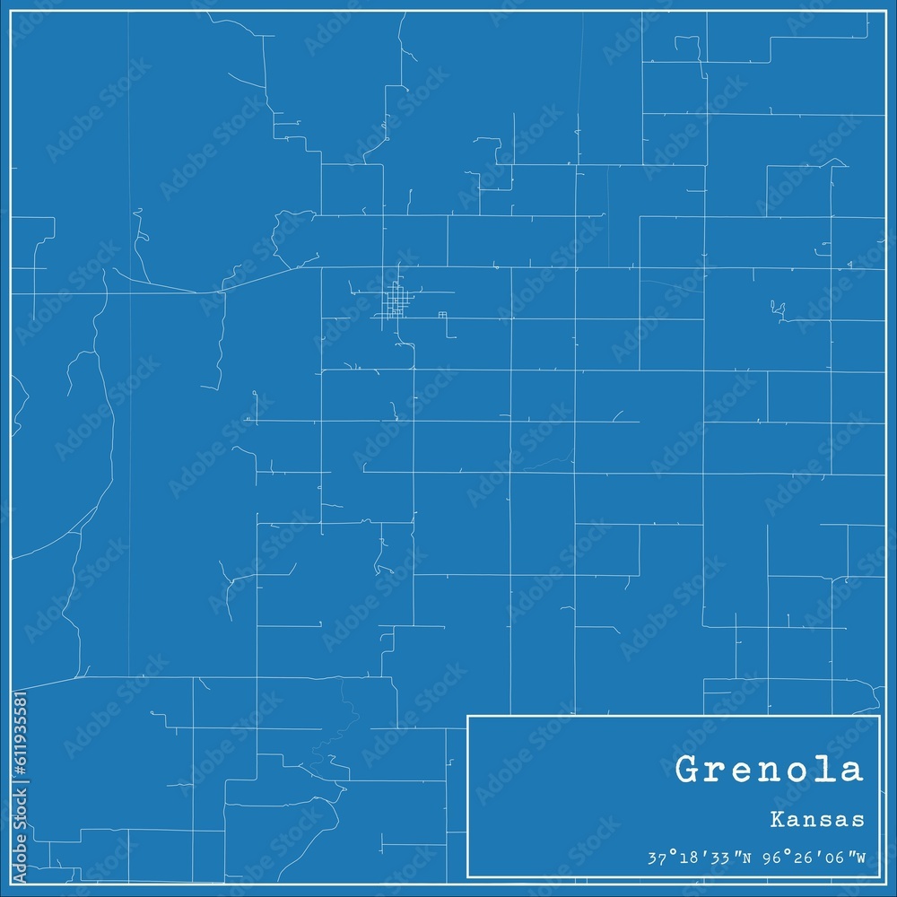 Blueprint US city map of Grenola, Kansas.