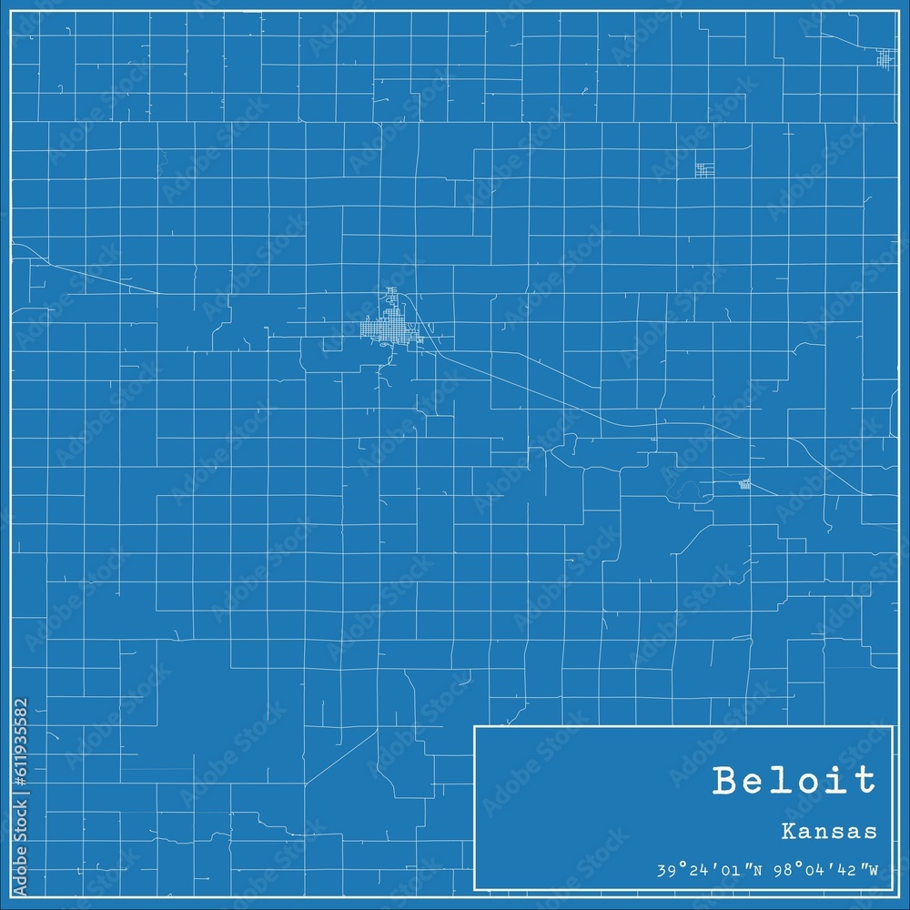 Blueprint US city map of Beloit, Kansas.