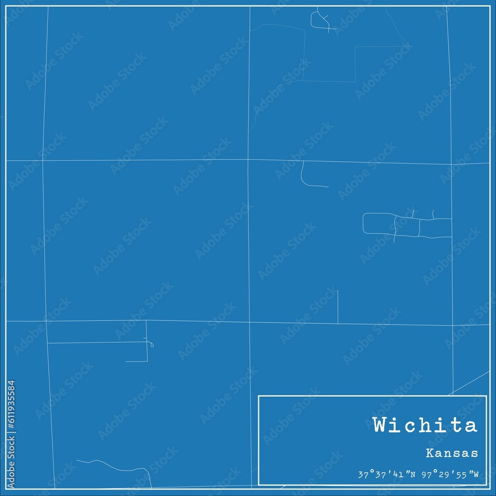 Blueprint US city map of Wichita, Kansas.