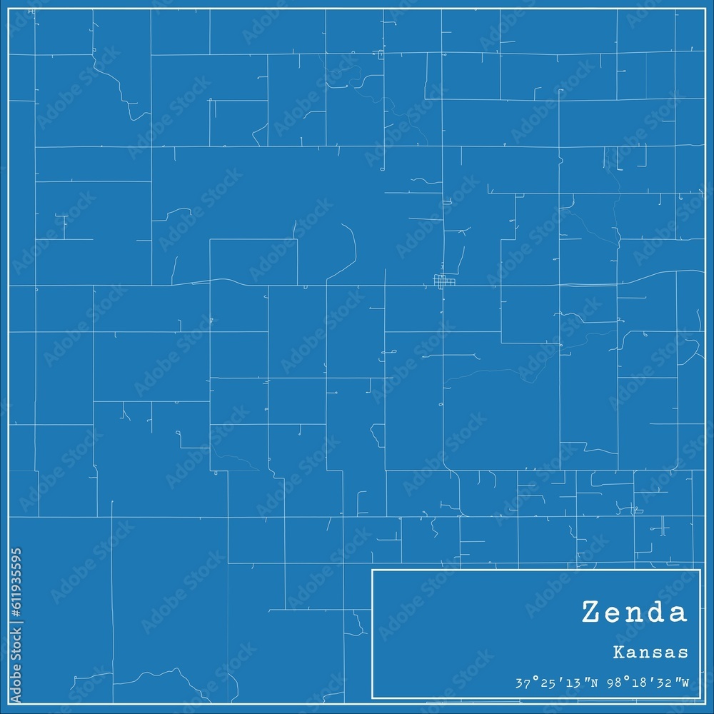 Blueprint US city map of Zenda, Kansas.
