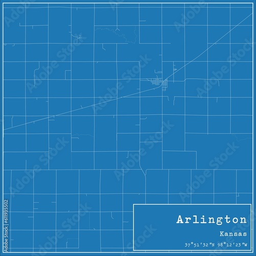 Blueprint US city map of Arlington  Kansas.