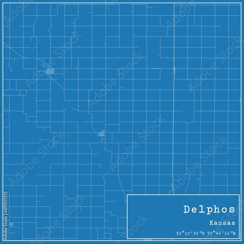 Blueprint US city map of Delphos, Kansas. photo