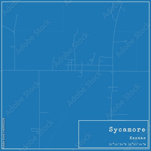 Blueprint US city map of Sycamore, Kansas.