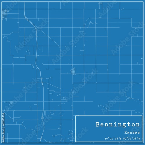 Blueprint US city map of Bennington, Kansas.