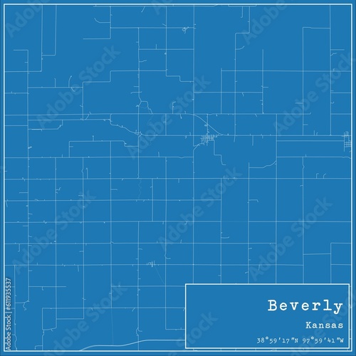 Blueprint US city map of Beverly, Kansas.