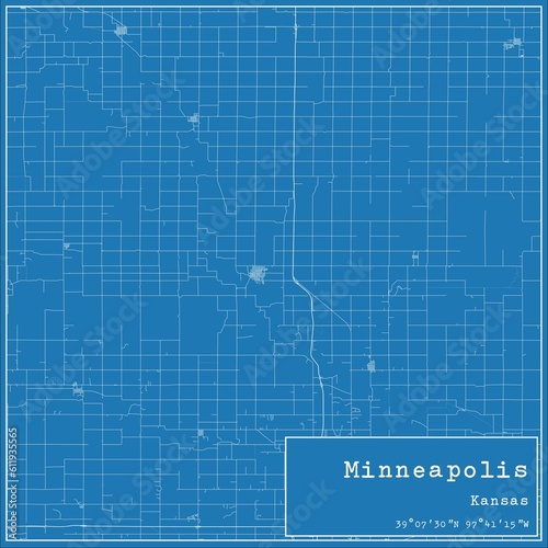 Blueprint US city map of Minneapolis, Kansas.