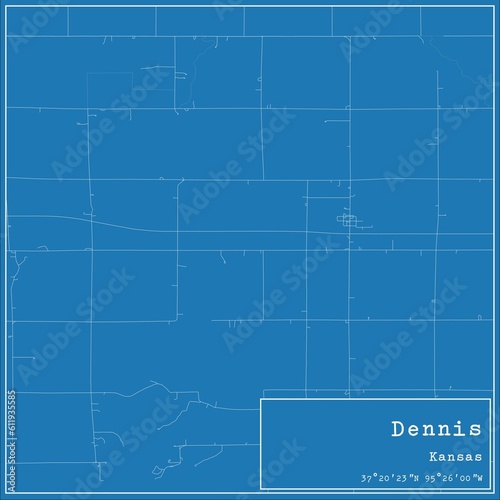 Canvas Print Blueprint US city map of Dennis, Kansas.