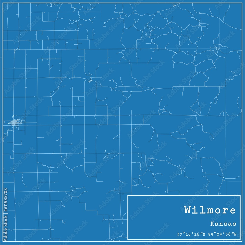 Blueprint US city map of Wilmore, Kansas.