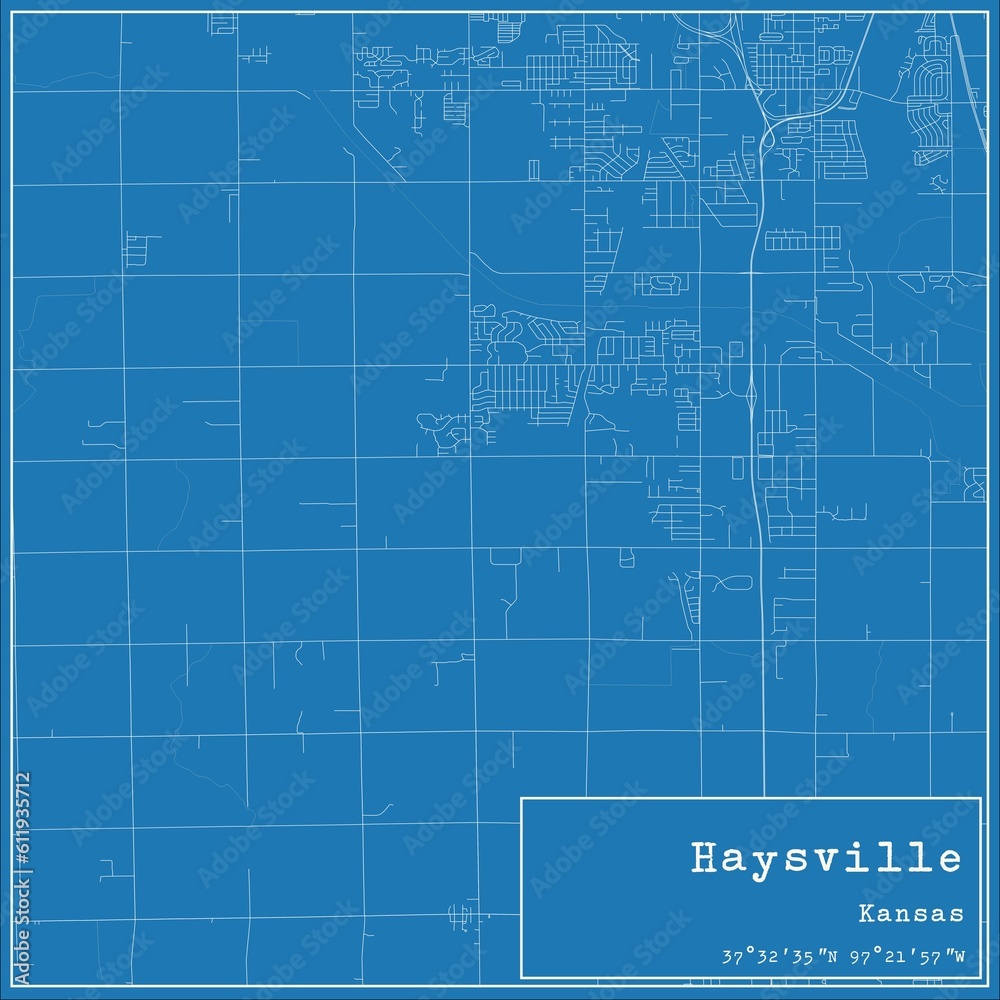 Blueprint US city map of Haysville, Kansas.
