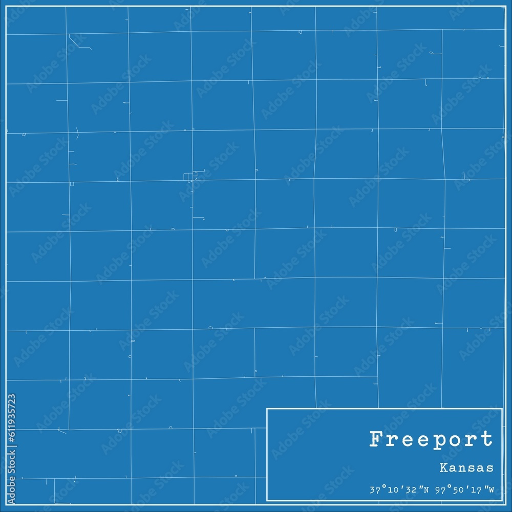 Blueprint US city map of Freeport, Kansas.