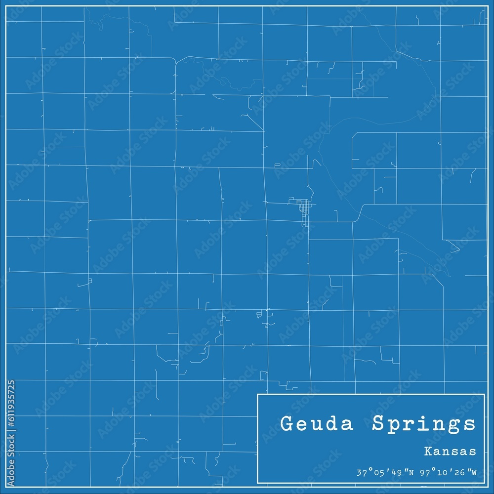 Blueprint US city map of Geuda Springs, Kansas.
