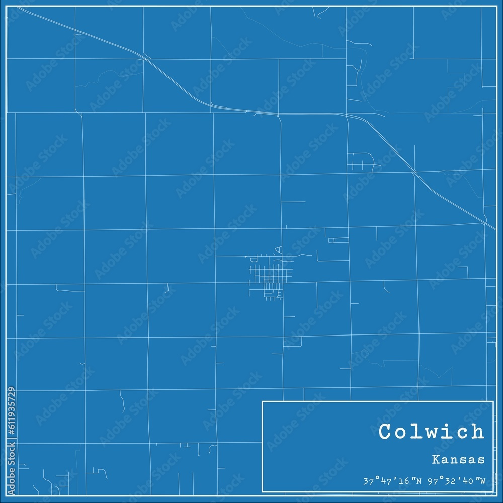 Blueprint US city map of Colwich, Kansas.