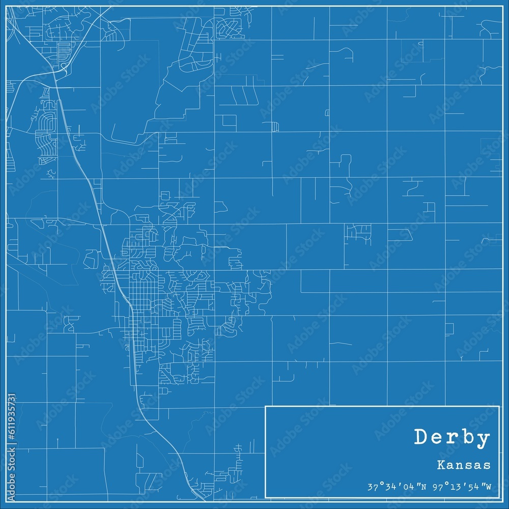 Obraz premium Blueprint US city map of Derby, Kansas.