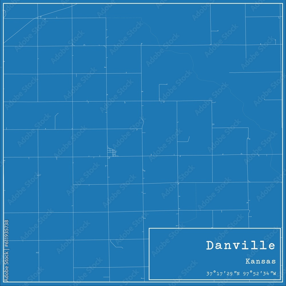 Blueprint US city map of Danville, Kansas.